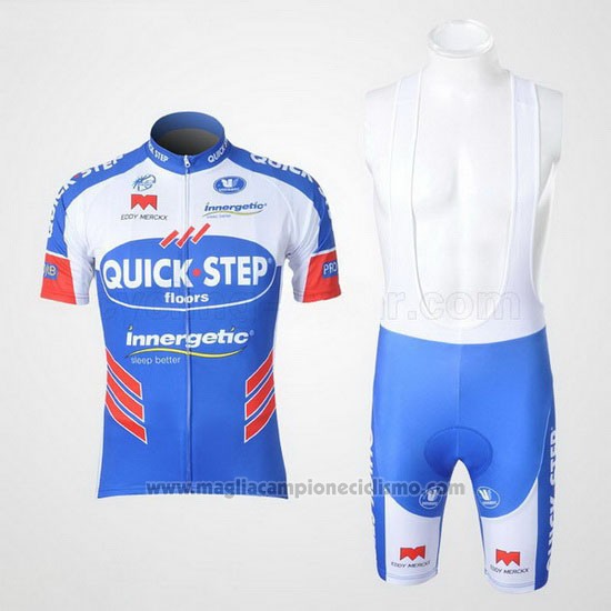 2011 Abbigliamento Ciclismo Quick Step Floor Bianco e Celeste Manica Corta e Salopette